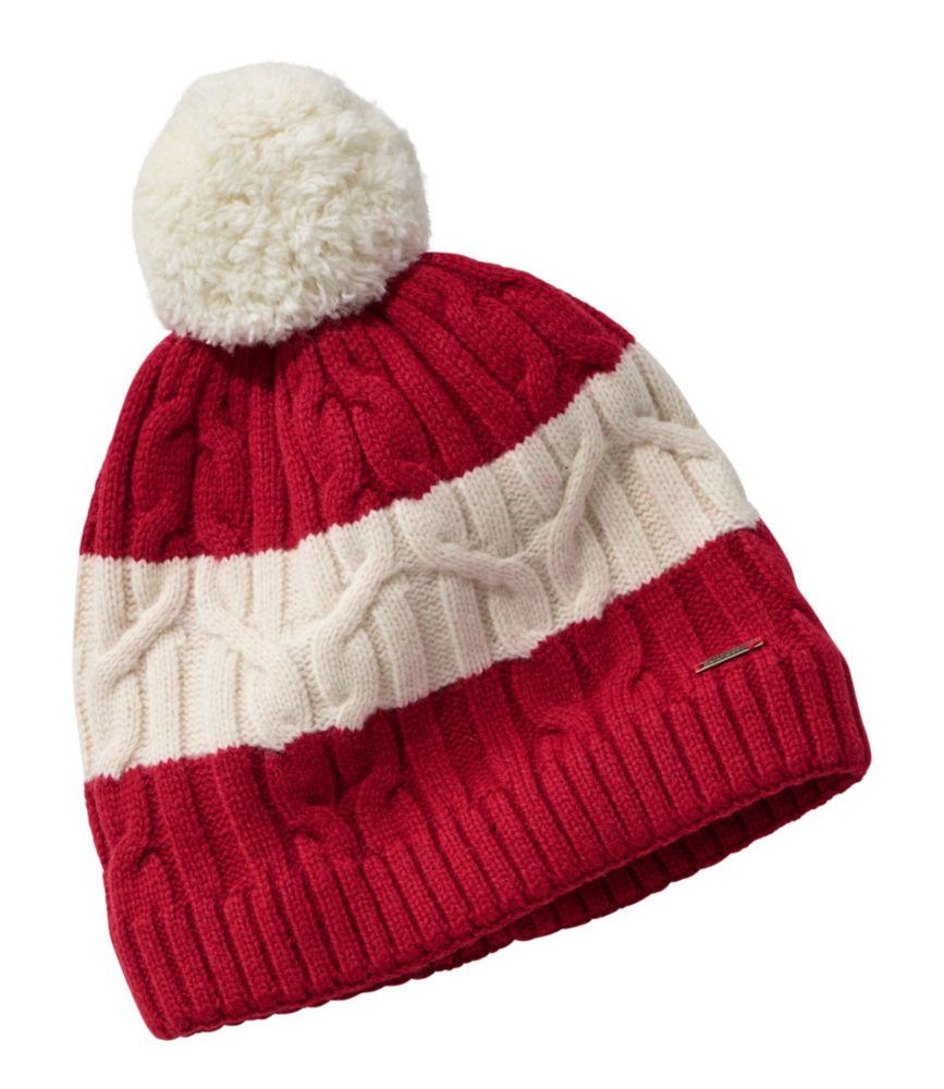 Women's Heritage Wool Windproof Pom Hat, Stripe, Dark Red, small image number 1