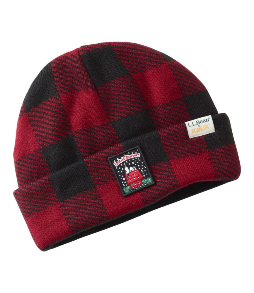 Kids' L.L.Bean X Peanuts Print Beanie, Deep Red Buffalo, small image number 1