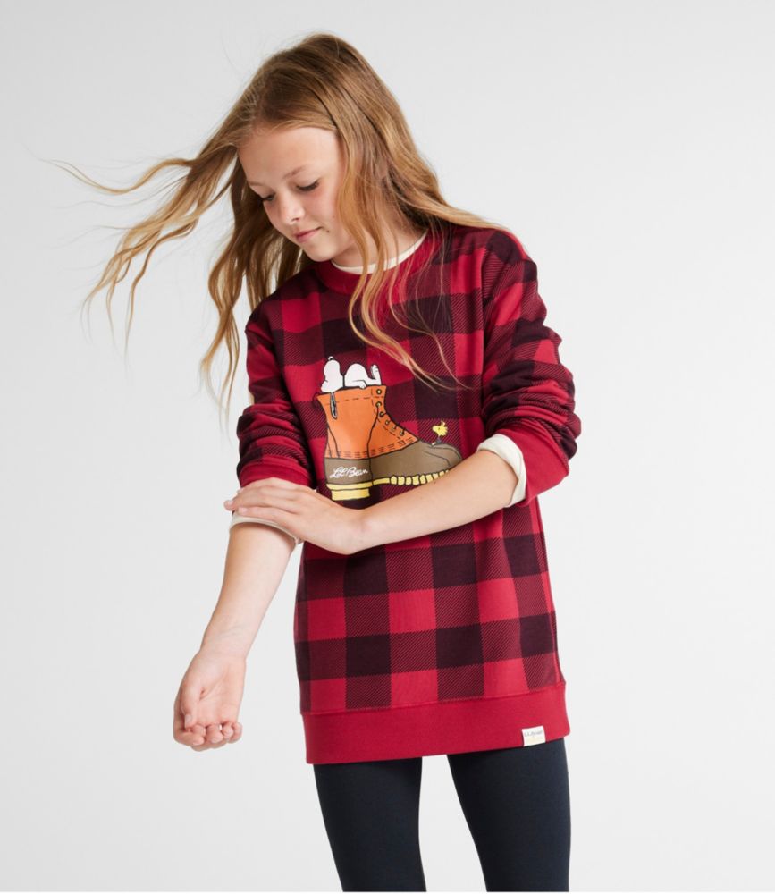 Kids' L.L.Bean x Peanuts Crew Sweatshirt, Deep Red Buffalo, small image number 3