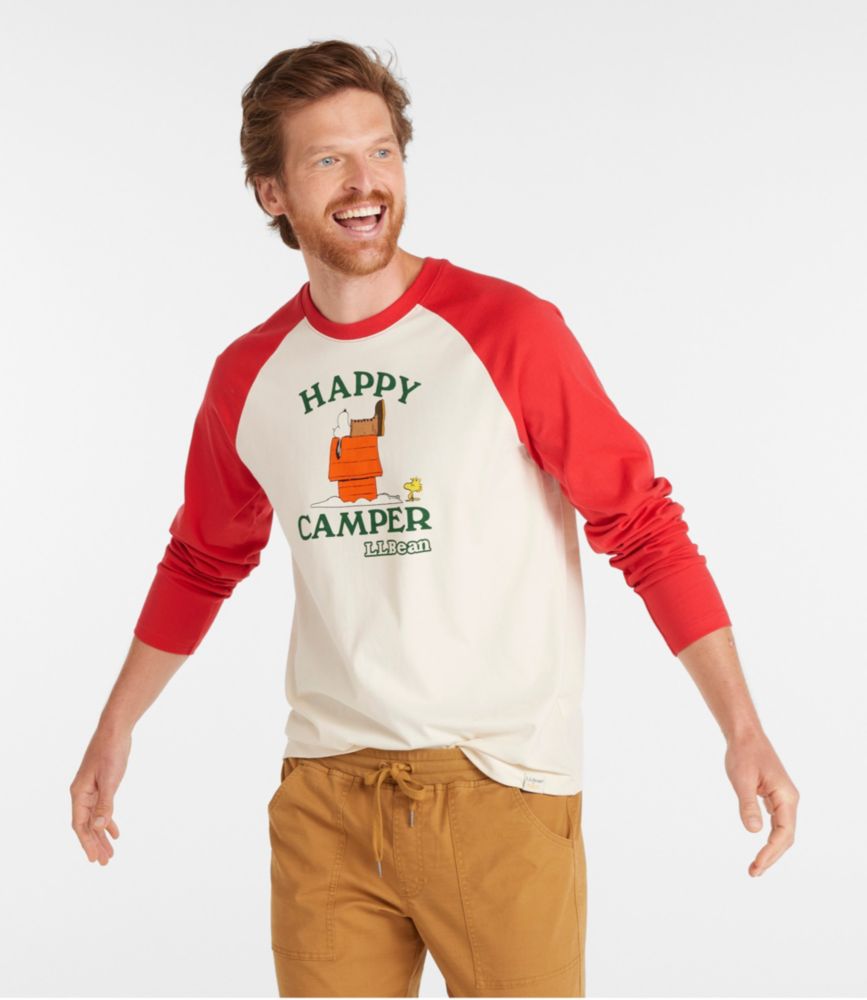 L.L.Bean x Peanuts Men's Raglan LongSleeve TShirt, Happy Camper