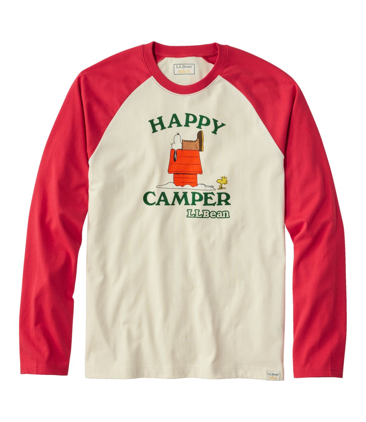 L.L.Bean x Peanuts Men's Raglan Long-Sleeve T-Shirt, Happy Camper