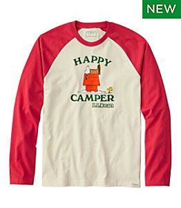 L.L.Bean x Peanuts Men's Raglan Long-Sleeve T-Shirt, Happy Camper