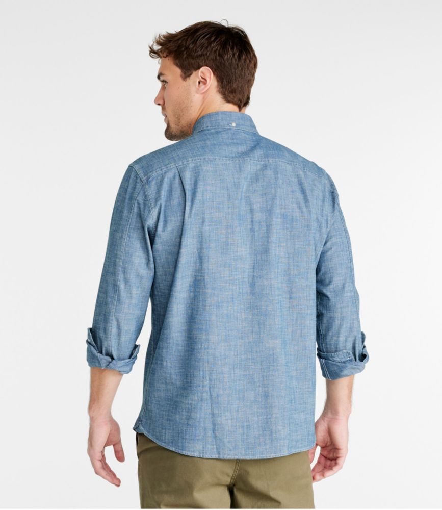 Men's Comfort Stretch Chambray Shirt, Long-Sleeve, Slightly Fitted Untucked Fit, Indigo, small image number 3