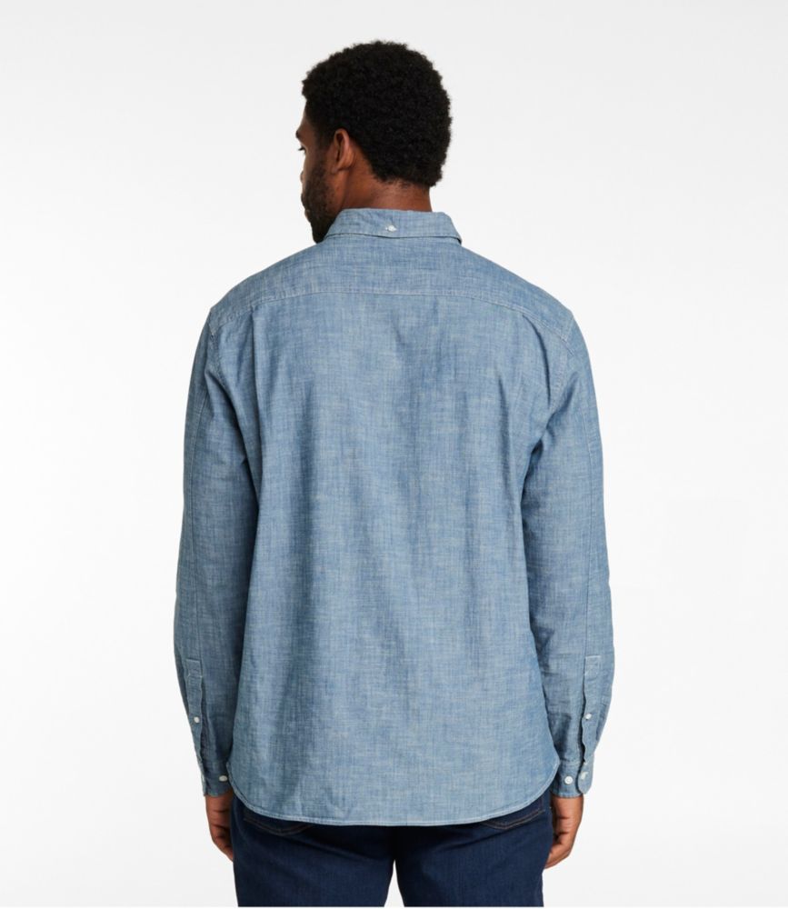 Men's Comfort Stretch Chambray Shirt, Long-Sleeve, Slightly Fitted Untucked Fit, Indigo, small image number 5