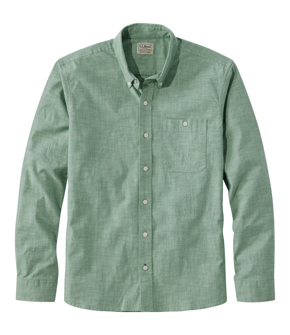 Men's Comfort Stretch Chambray Shirt, Long-Sleeve, Slightly Fitted Untucked Fit Clover Large, Cotton Blend | L.L.Bean