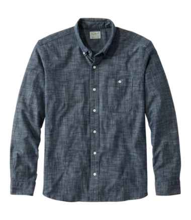Men's Comfort Stretch Chambray Shirt, Long-Sleeve, Slightly Fitted Untucked Fit