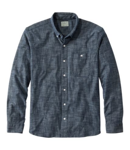 Men's Comfort Stretch Chambray Shirt, Long-Sleeve, Slightly Fitted ...