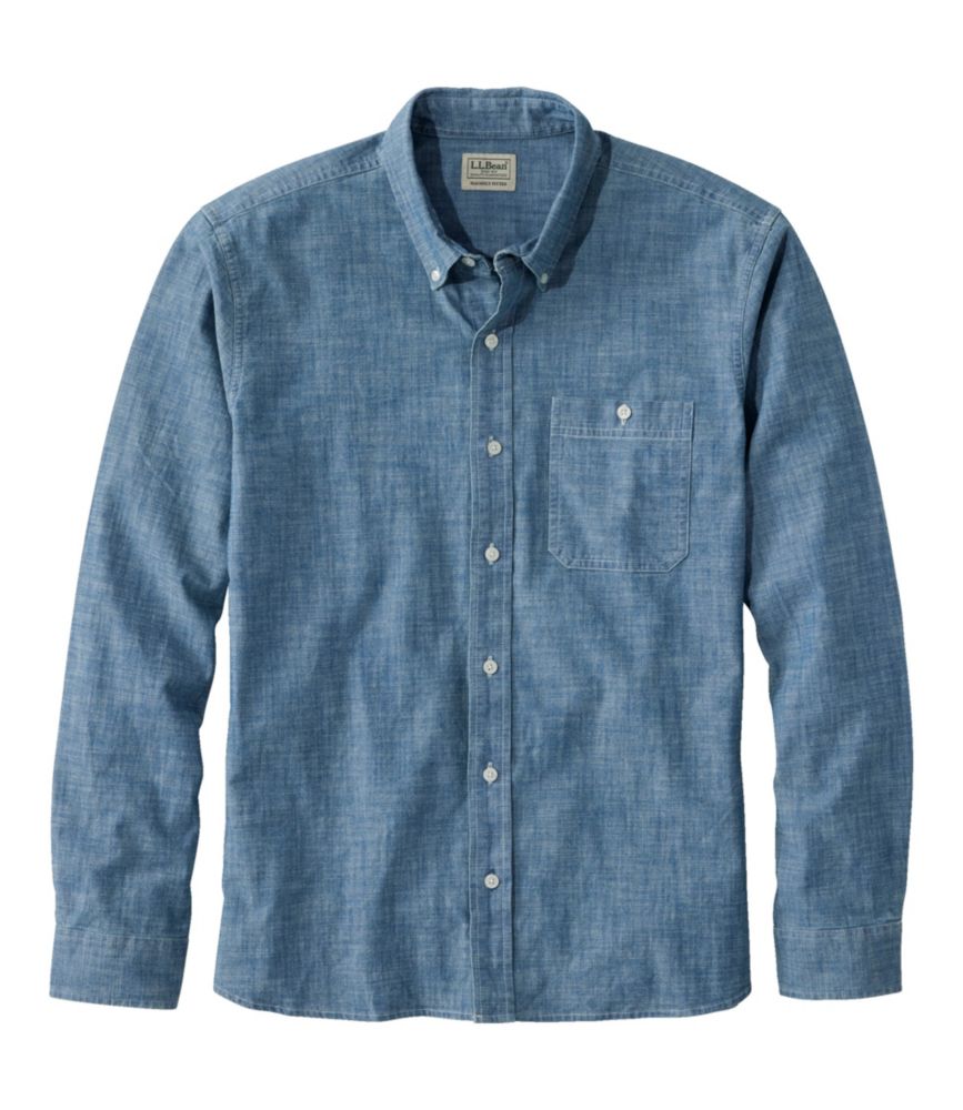 Men's Comfort Stretch Chambray Shirt, Long-Sleeve, Slightly Fitted Untucked Fit, Indigo, small image number 1