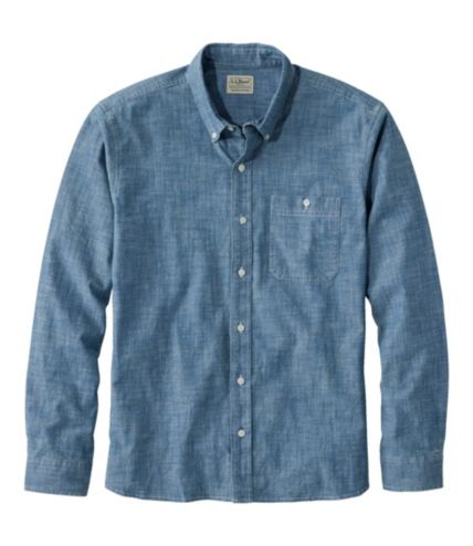 Men's Comfort Stretch Chambray Shirt, Long-Sleeve, Slightly Fitted ...