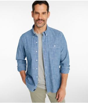 Men's Comfort Stretch® Chambray Shirt, Long-Sleeve, Slightly Fitted Untucked Fit