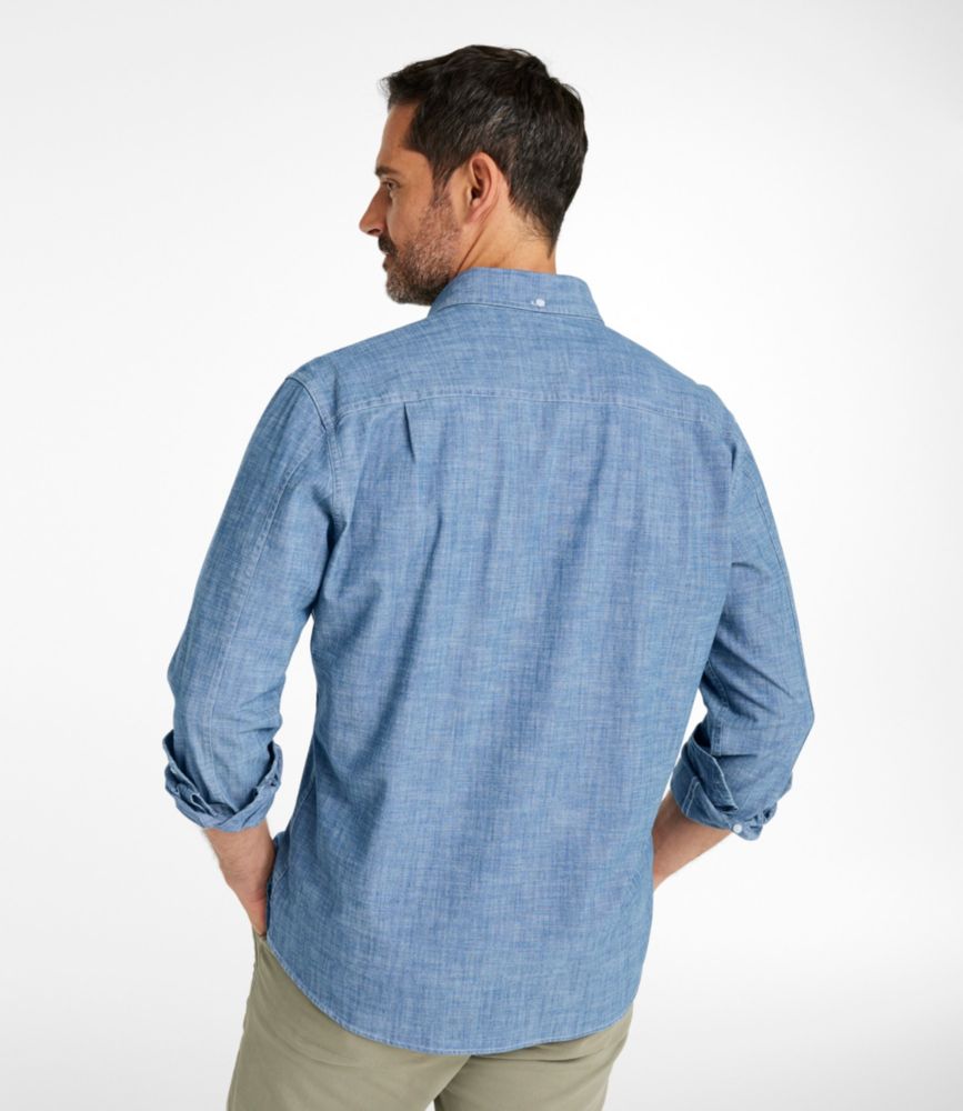 Men's Comfort Stretch Chambray Shirt, LongSleeve, Slightly Fitted
