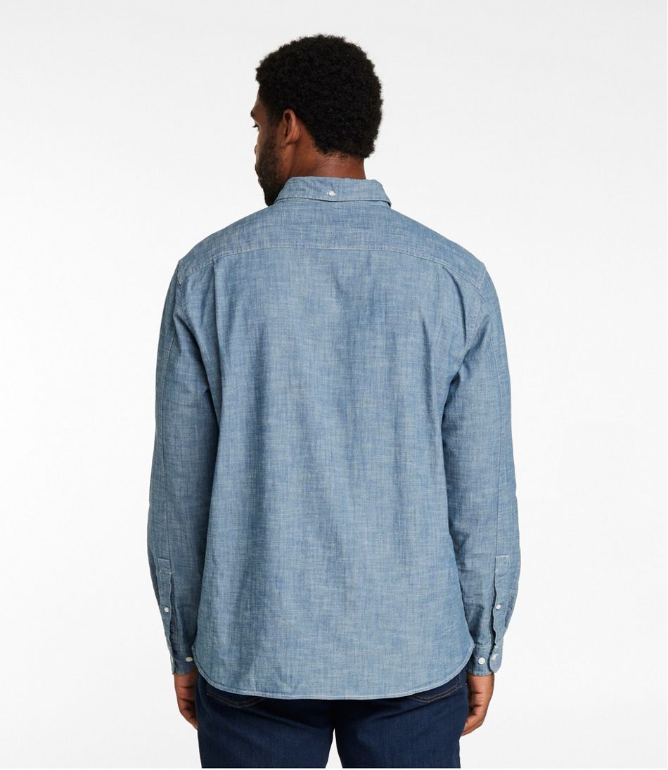 Men's Comfort Stretch Chambray Shirt, Long-Sleeve, Slightly Fitted Untucked Fit