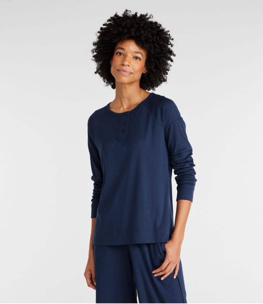 Women's Restorative Sleepwear, Long-Sleeve Henley, Classic Navy, small image number 2