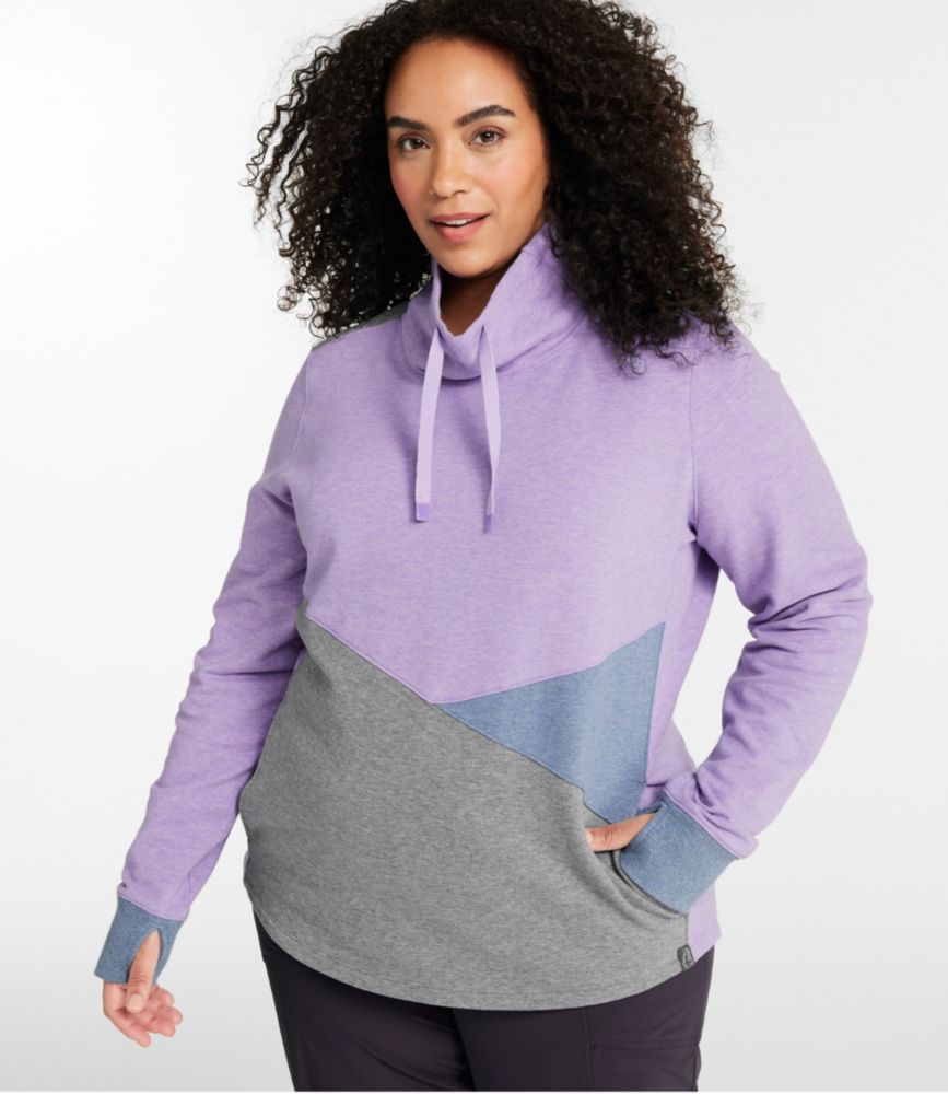 Women's L.L.Bean Cozy Mixed-Knit Pullover, Colorblock, Gray Heather/Cadet Blue Heather, small image number 2