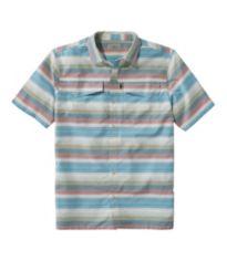 Men's Comfort Stretch Chambray Shirt, Traditional Untucked Fit, Short-Sleeve, Stripe Deep Azure Medium, Cotton Blend | L.L.Bean