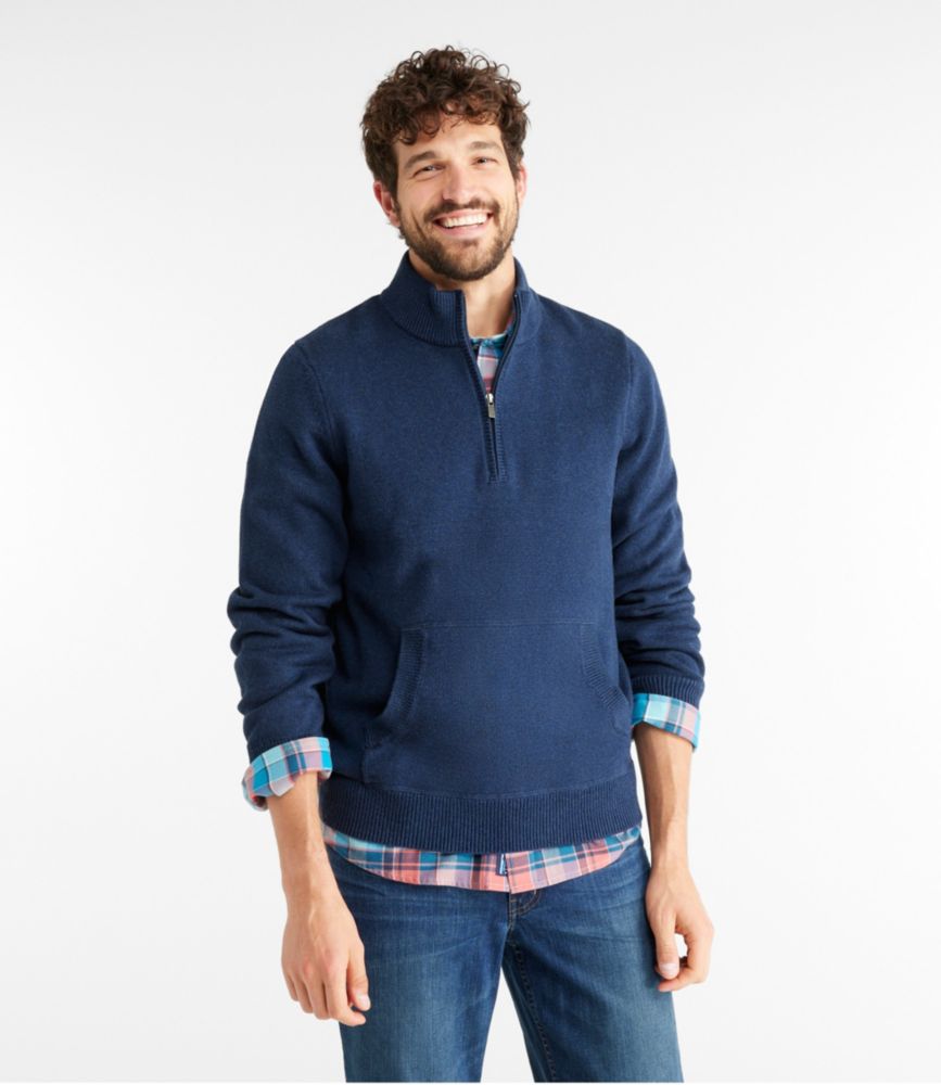 Men's Wicked Soft Cotton/Cashmere Sweater, 1/4 Zip, Black Forest Green, small image number 2