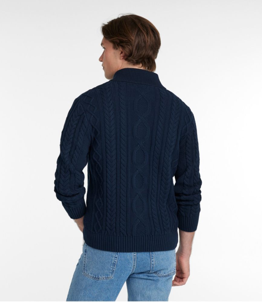 Men's Bean's Heritage Soft Cotton Fisherman Sweater, Button-Mock, Classic Navy, small image number 3