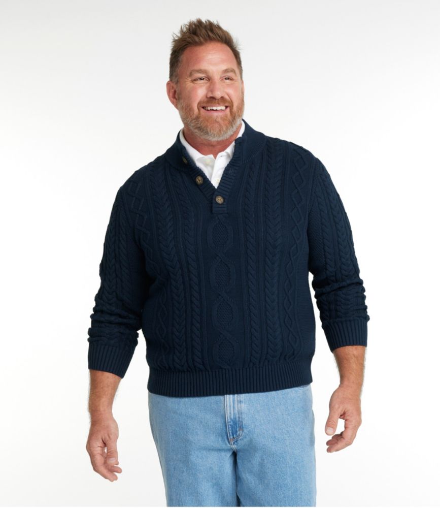 Men's Bean's Heritage Soft Cotton Fisherman Sweater, Button-Mock, Classic Navy, small image number 4