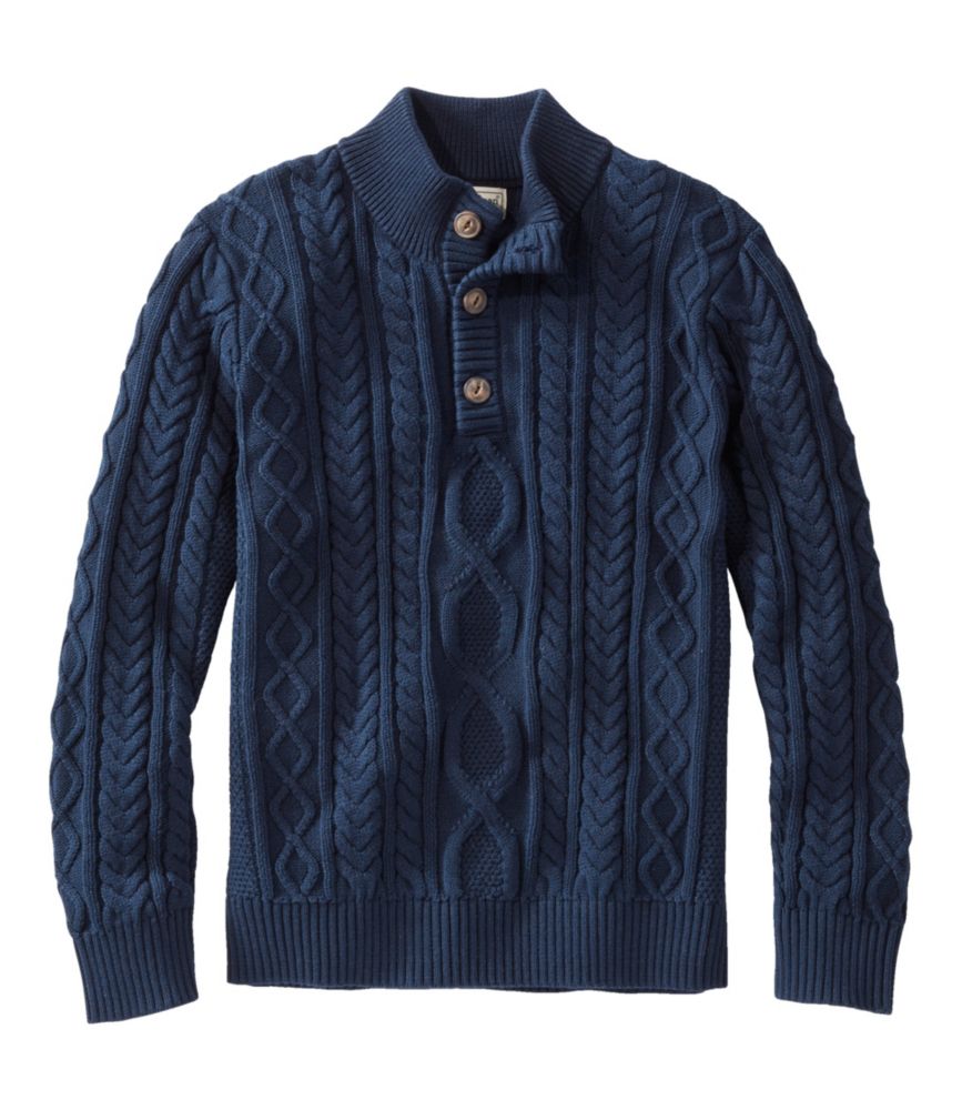 Men's Bean's Heritage Soft Cotton Fisherman Sweater, Button-Mock, Classic Navy, small image number 1