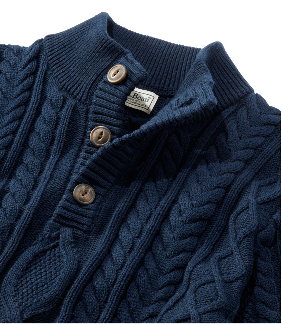 Men's Bean's Heritage Soft Cotton Fisherman Sweater, Button-Mock ...