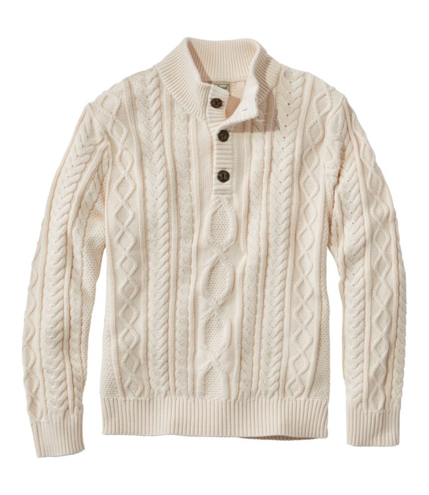 Men's Bean's Heritage Soft Cotton Fisherman Sweater, Button-Mock ...