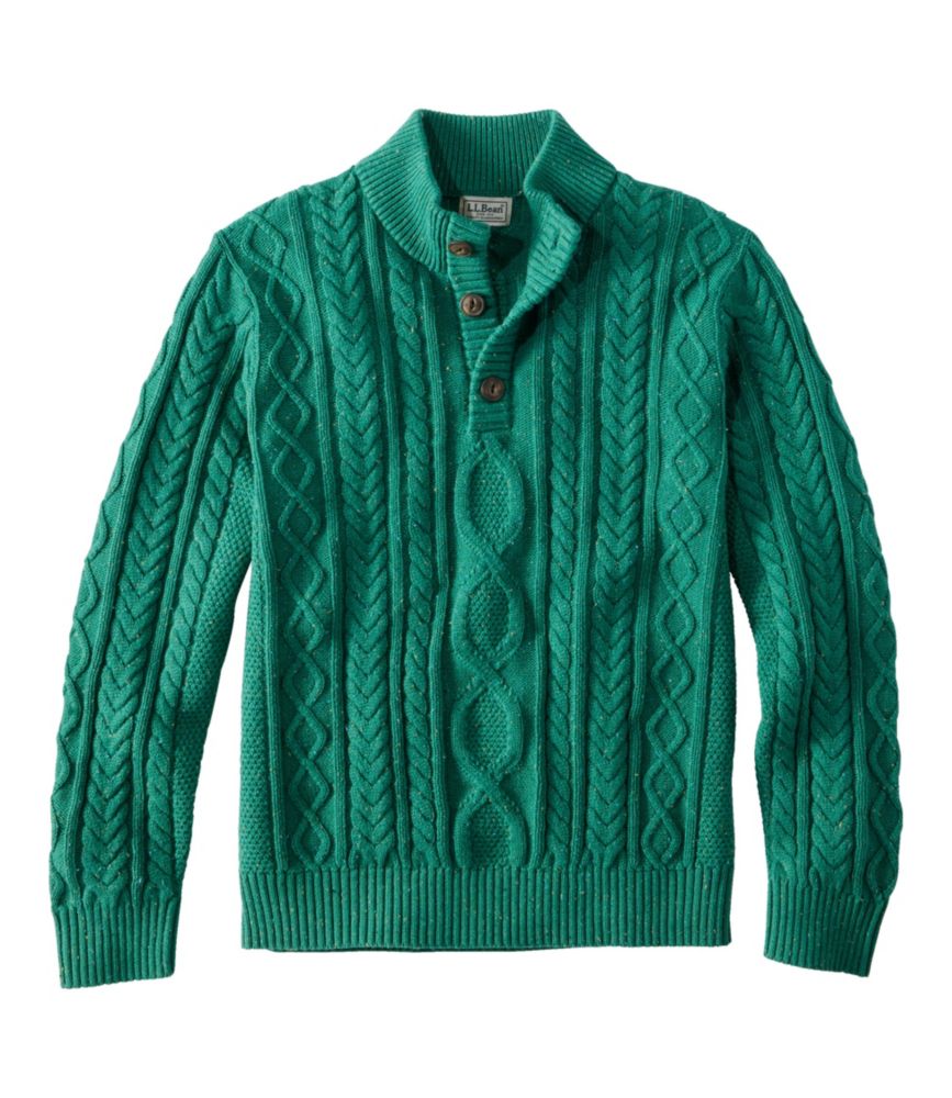 Men's Bean's Heritage Soft Cotton Fisherman Sweater, Button-Mock, Antique Green, small image number 1