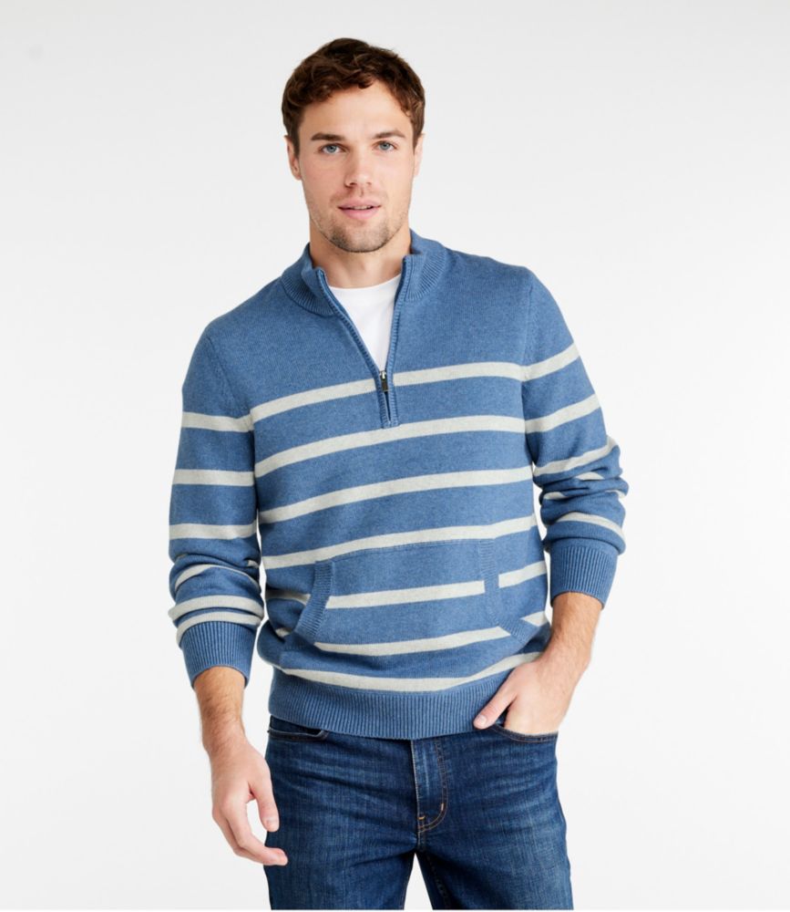 Men's Wicked Soft Cotton/Cashmere Sweater, 1/4 Zip, Stripe, , small image number 2