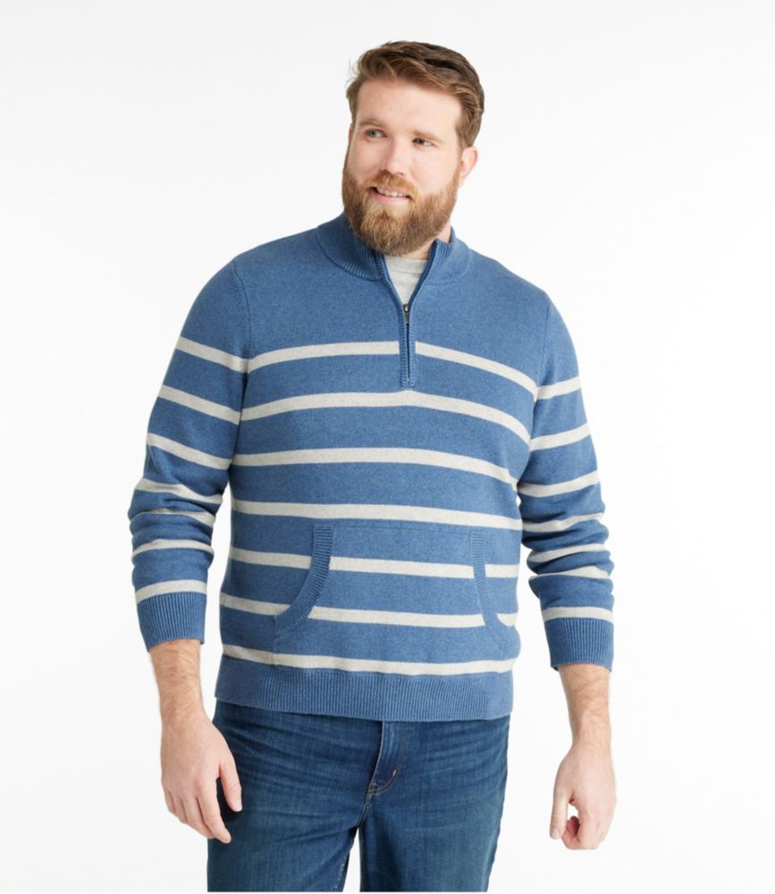 Men's Wicked Soft Cotton/Cashmere Sweater, 1/4 Zip, Stripe, , small image number 4