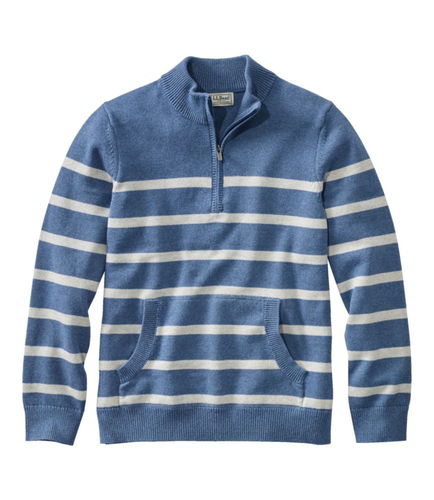 Men's Wicked Soft Cotton/Cashmere Sweater, 1/4 Zip, Stripe, , small image number 1