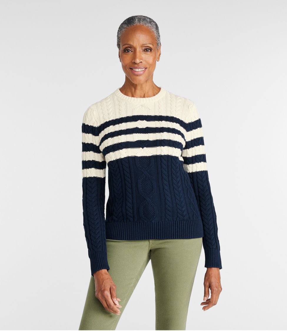 Women's Bean's Heritage Soft Cotton Fisherman Sweater, Crewneck Pattern