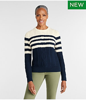 Women's Bean's Heritage Soft Cotton Fisherman Sweater, Crewneck Pattern