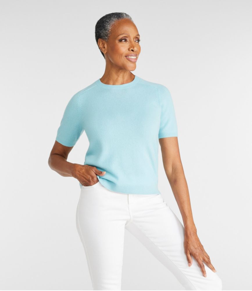 Women's Classic Cashmere Sweater, Short-Sleeve Tee, Pale Turquoise, small image number 2