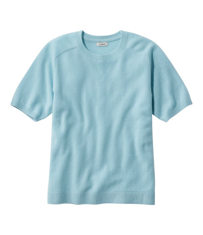 Women's Classic Cashmere Sweater, Short-Sleeve Tee, Pale Turquoise, small image number 1