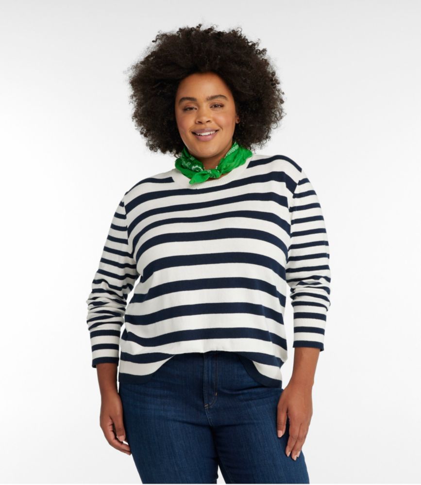 Women's Cotton/Cashmere Sweater, Crewneck Stripe, Classic Navy, small image number 2