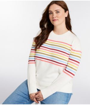 Women's Cotton/Cashmere Sweater, Crewneck Stripe