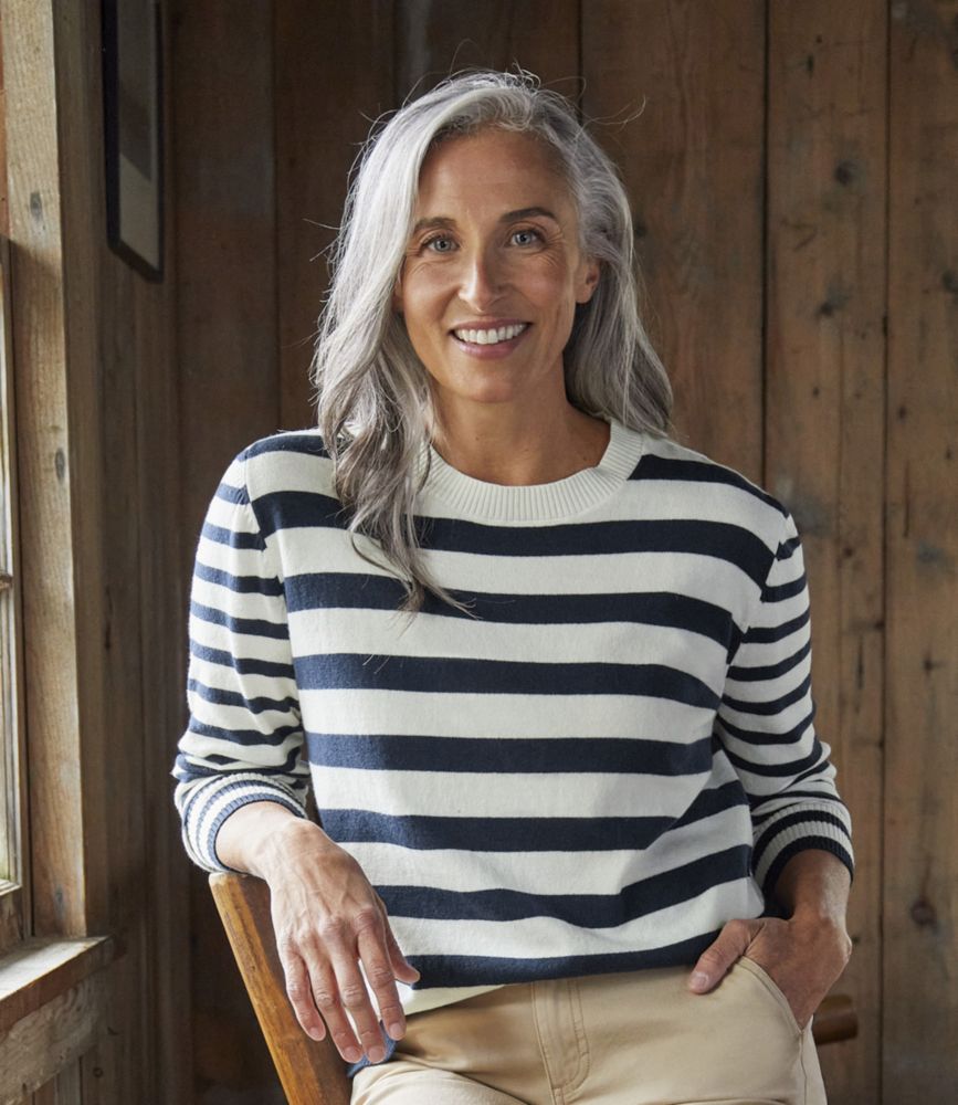 Women's Cotton/Cashmere Sweater, Crewneck Stripe, Deep Lake/Seaboard Blue Multi, small image number 5