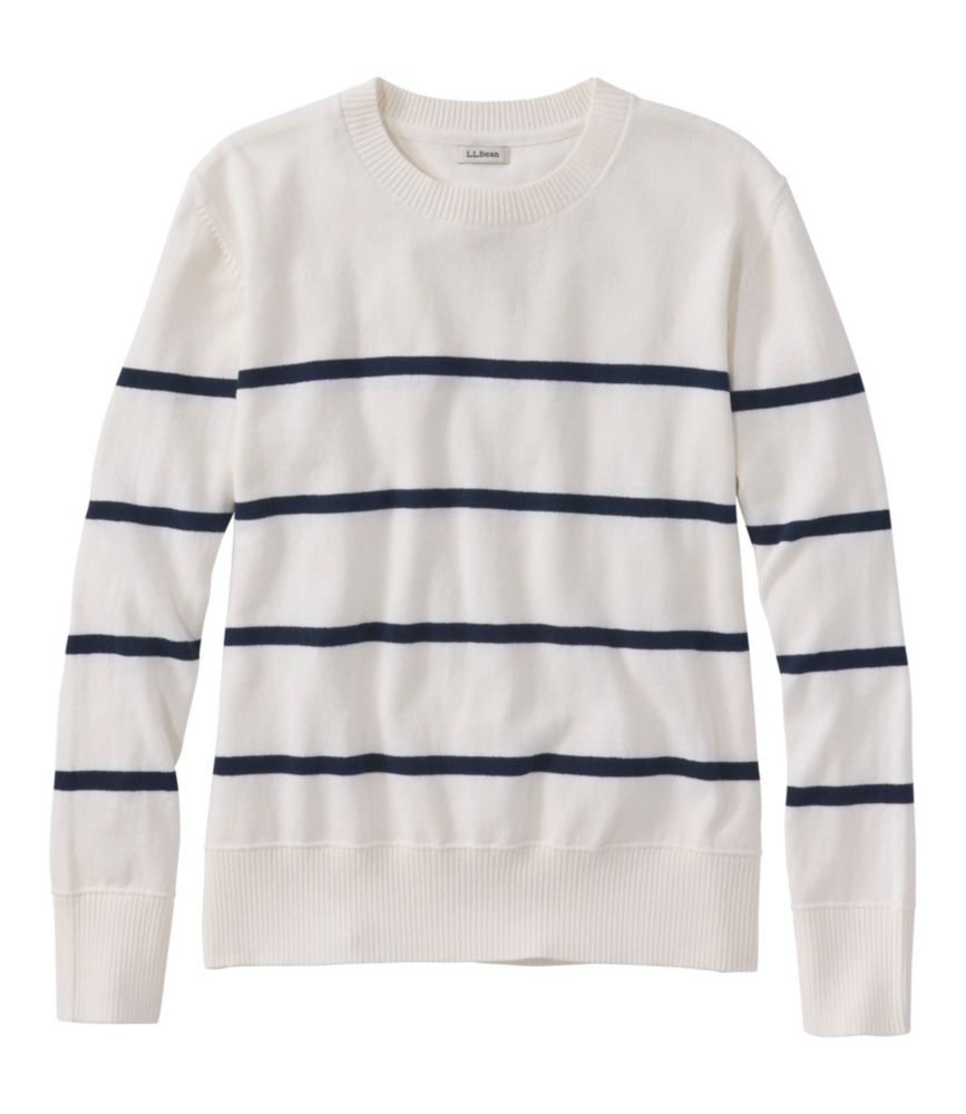 Women's Cotton/Cashmere Sweater, Crewneck Stripe