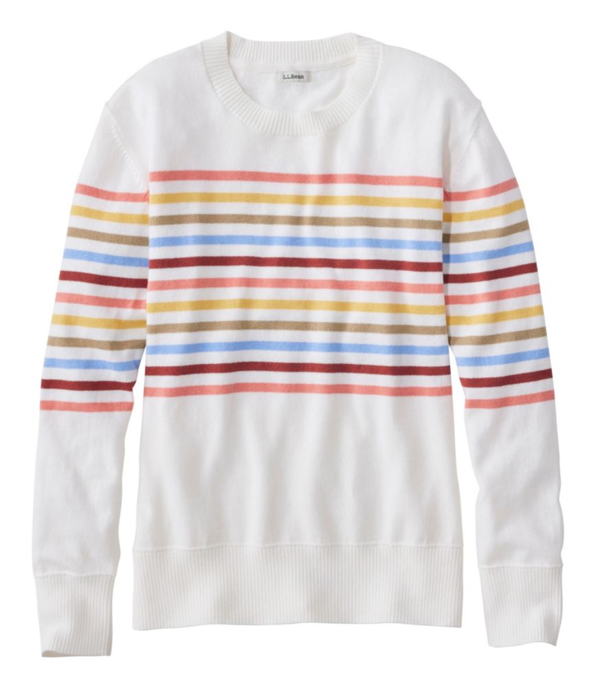 Women's Cotton/Cashmere Sweater, Crewneck Stripe