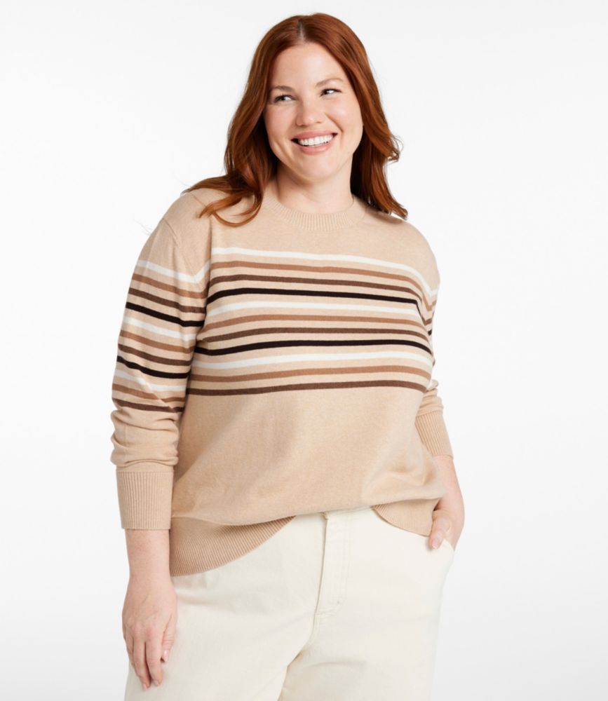 Women's Cotton/Cashmere Sweater, Crewneck Stripe