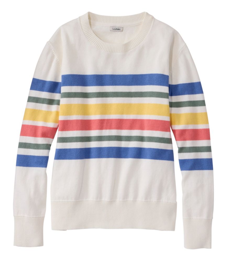 Women's Cotton/Cashmere Sweater, Crewneck Stripe