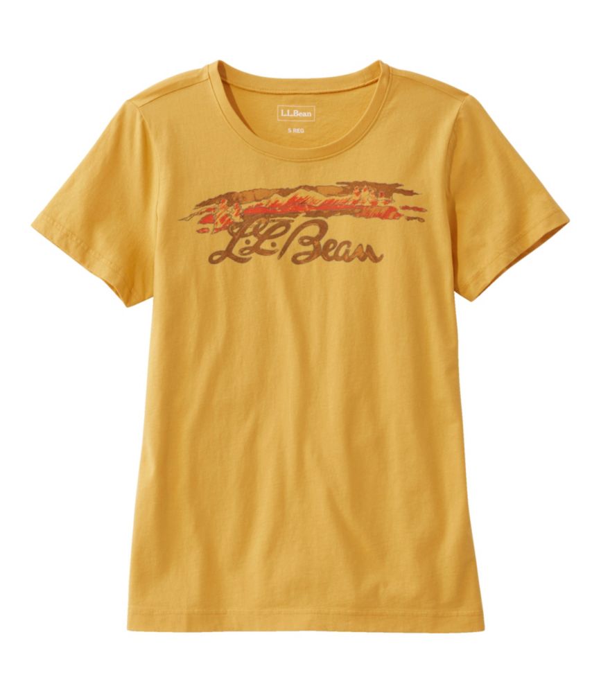 Women's Washed Cotton Tee, Short-Sleeve Crewneck Graphic, Goldenrod Vintage Script Logo, small image number 1