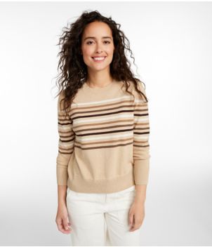 Women's Cotton/Cashmere Sweater, Crewneck Stripe