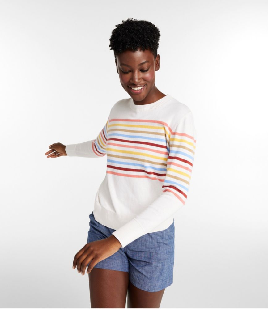 Women's Cotton/Cashmere Sweater, Crewneck Stripe, Classic Navy Ombre Stripe, small image number 6