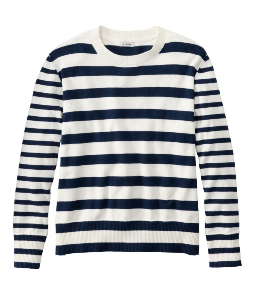 Women's Cotton/Cashmere Sweater, Crewneck Stripe, Classic Navy, small image number 1