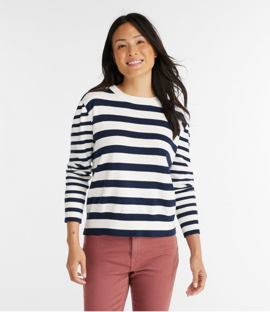 Women's Cotton/Cashmere Sweater, Crewneck Stripe