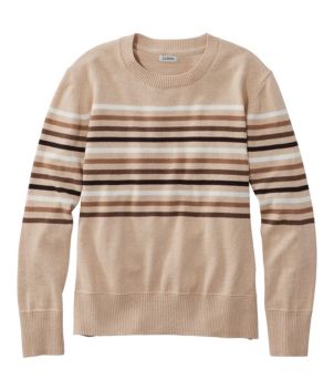 Women's Cotton/Cashmere Sweater, Crewneck Stripe