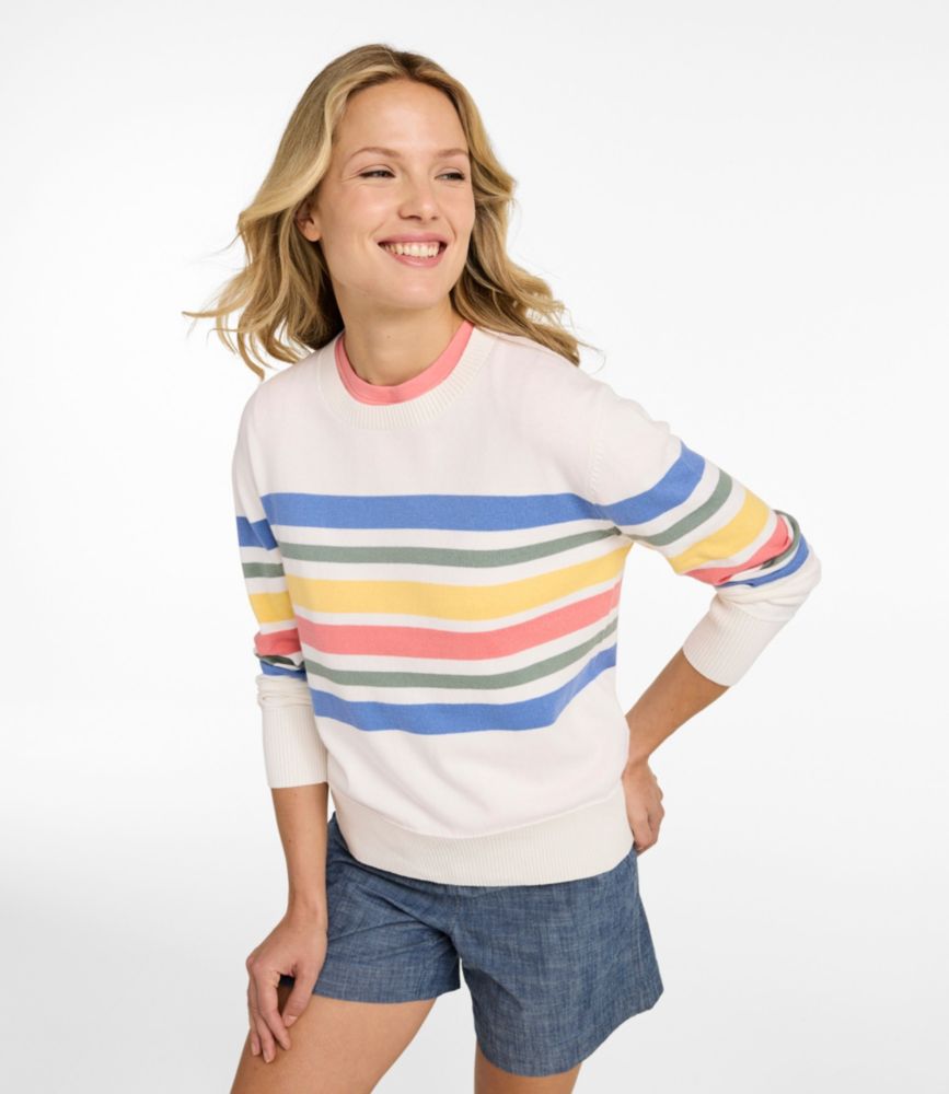 Women's Cotton/Cashmere Sweater, Crewneck Stripe