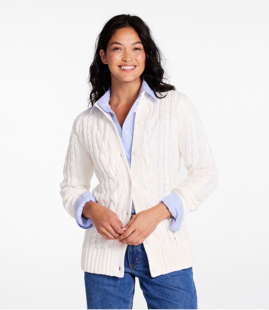 Women's Double L® Cable Sweater, Button-Front Cardigan, Larkspur, small image number 2