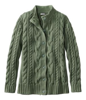 Women's Double L® Cable Sweater, Button-Front Cardigan