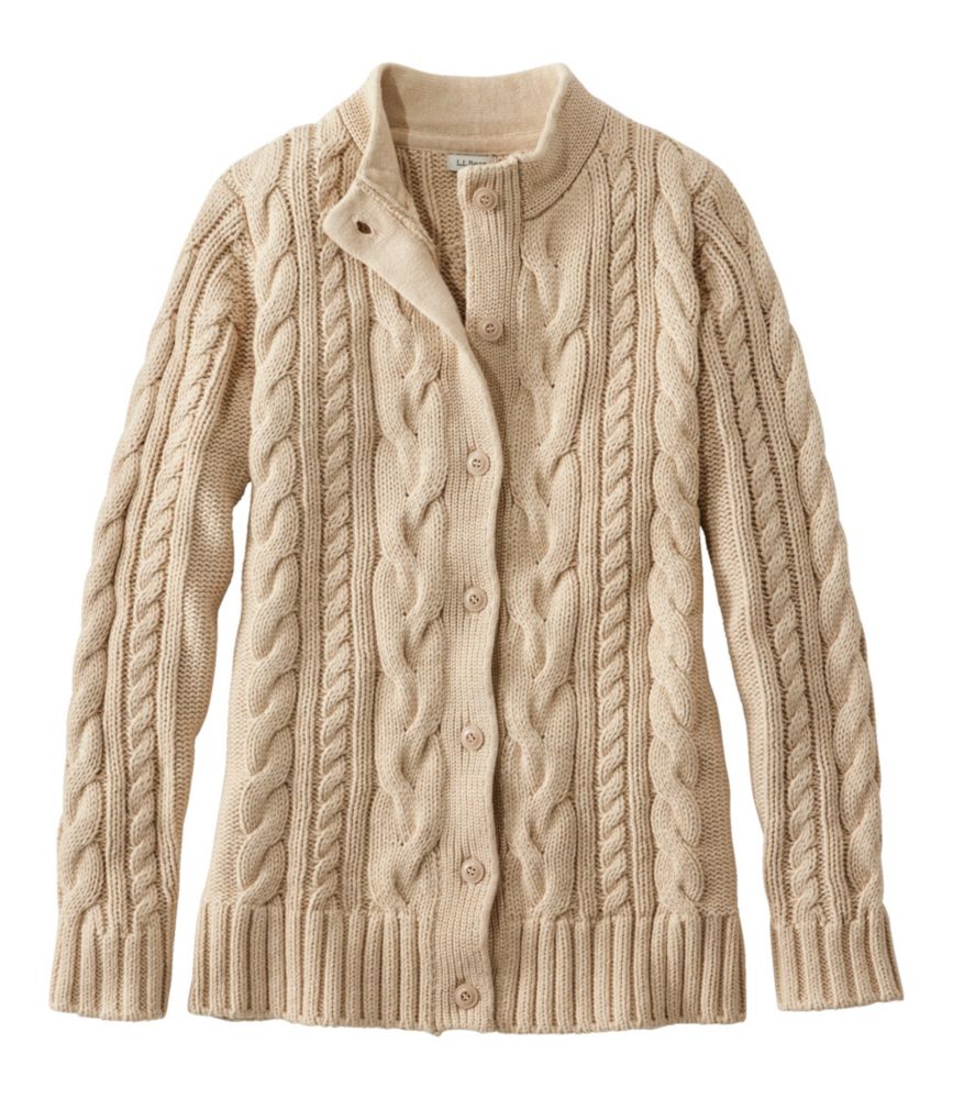 Women's Double L&reg; Cable Sweater, Button-Front Cardigan, Oatmeal Heather, small image number 1